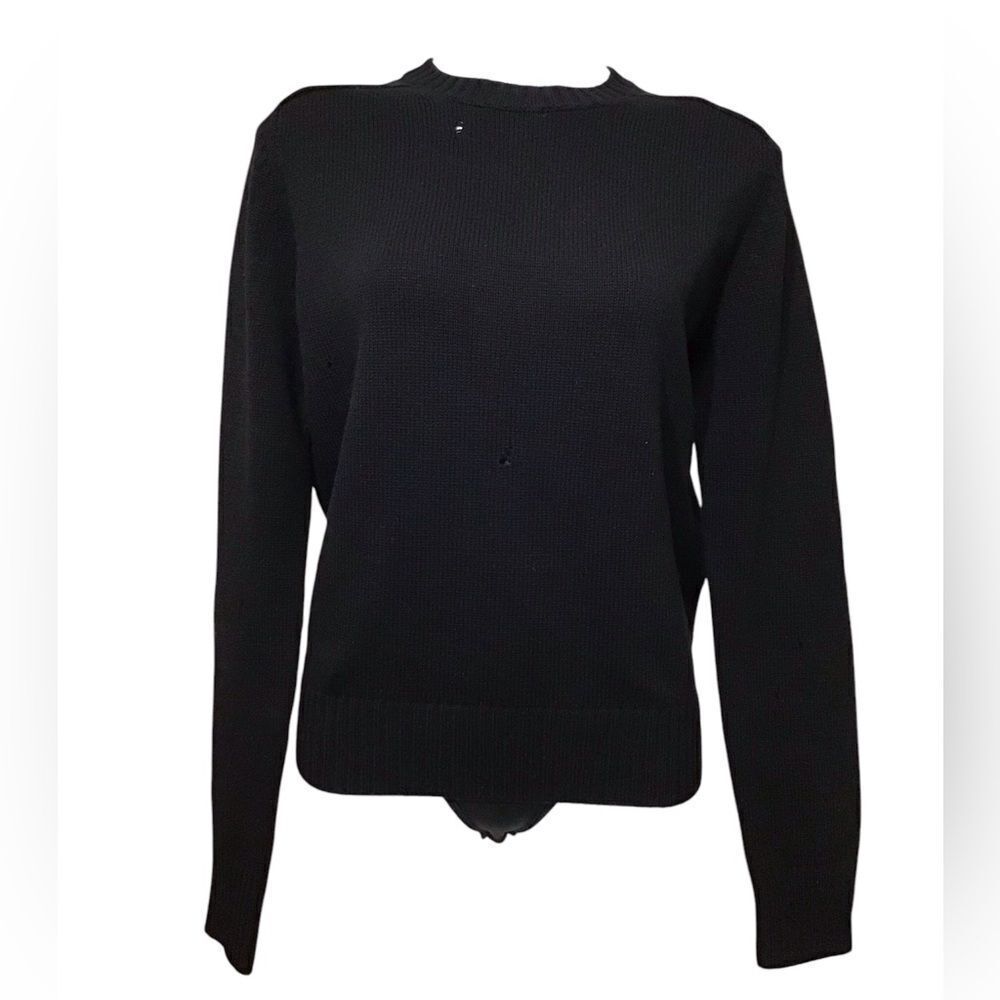Re/Done Women Black Distressed Crew Neck Sweater Size Small
